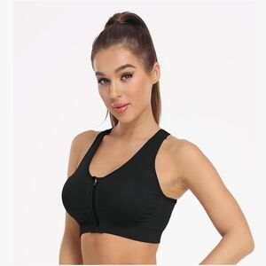 Women's Black Zip-Front Sports Bra